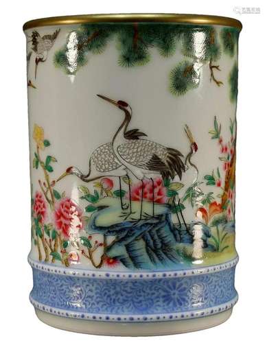 An Imperial Famille-Rose Gilded Brush Pot