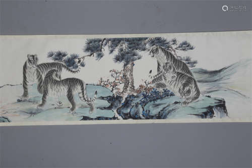 A Paper Hand-Scroll of Tiger Painting.