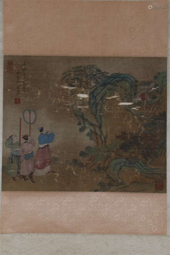 A Figure Story Painting on Silk by Tang Bohu.