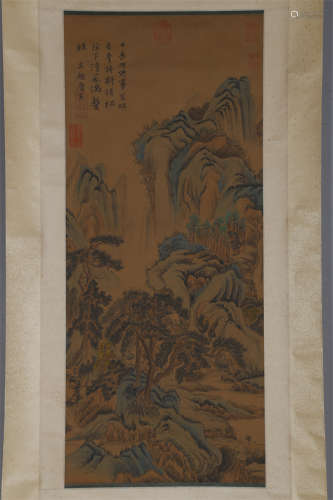 A Landscape Painting on Silk by Tang Bohu.