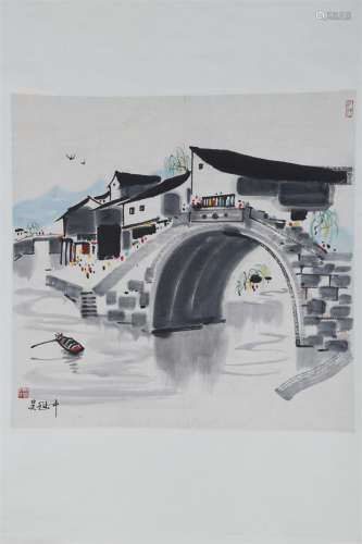 A Scenery Painting on Paper by Wu Guanzhong.