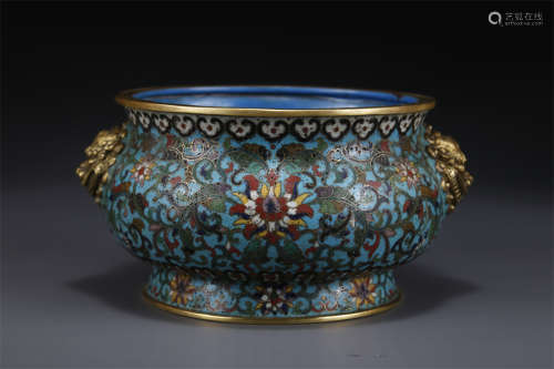 A Cloisonne Enameled Copper Censer with Ears.