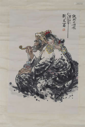 A Figure Painting on Paper by Liu Wenxi.