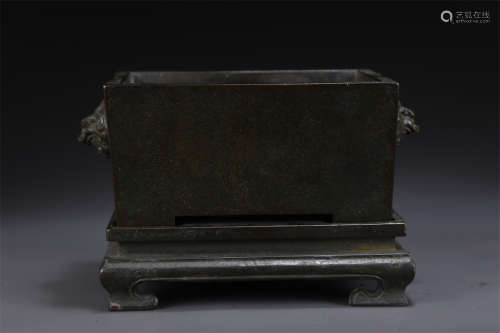 A Square Copper Censer with Pedestal.