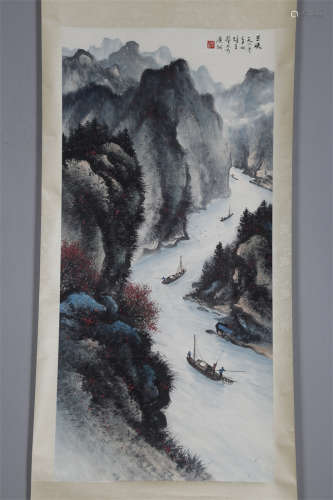 A Landscape Painting on Paper by Li Xiongcai.