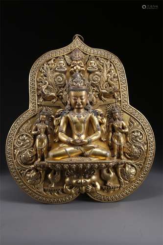 A Gilt Copper Amitayus Buddha Statue.