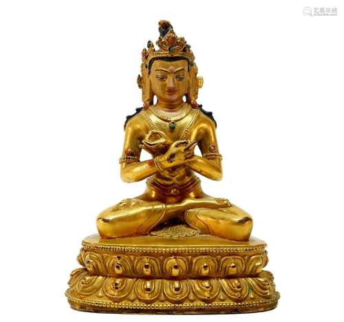 A rare gilt bronze Tibetan Bodhissattva statue