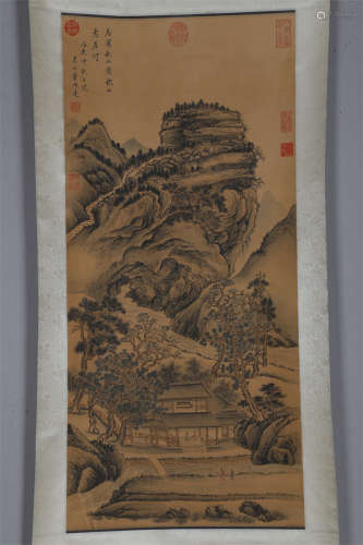 A Landscape Painting on Silk by Dong Bangda.