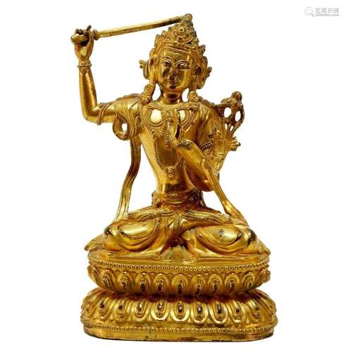 A gilt bronze Tibetan Manjusri statue