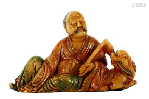 Soapstone Figure of Arhat Sitting on a Tiger