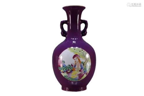 A Famille-Rose Purple Glazed 'Character' Vase