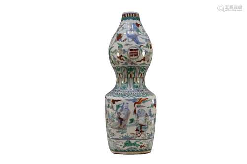 A Wucai Gourd-Shaped Vase