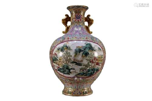 A Famille-Rose Gilded Vase