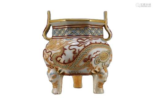 A Wucai 'Dragon' Tripod Censer