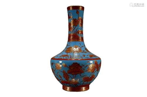 A Blue-Ground Iron-Red Gilded Vase