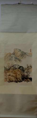 A Chinese Ink Painting Hanging Scroll By Qi Gong