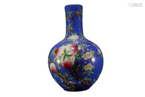 A Famille-Rose Blue-Ground Vault-Of-Heaven-Shaped Vase