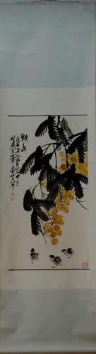 A Chinese Ink Painting Hanging Scroll By Qi Baishi