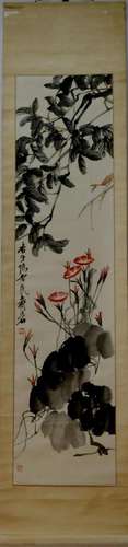 A Chinese Ink Painting Hanging Scroll By Qi Baishi