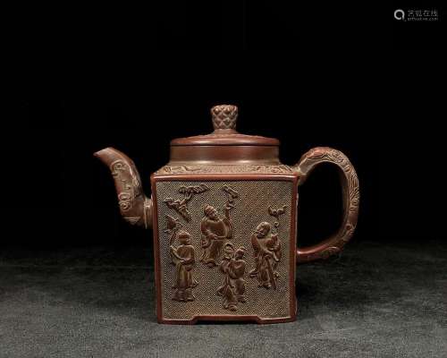 SQUARE TEAPOT WITH SHAO WEI XIN INSCRIBED