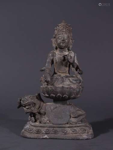 BRONE FIGURE OF GUANYIN ON LION
