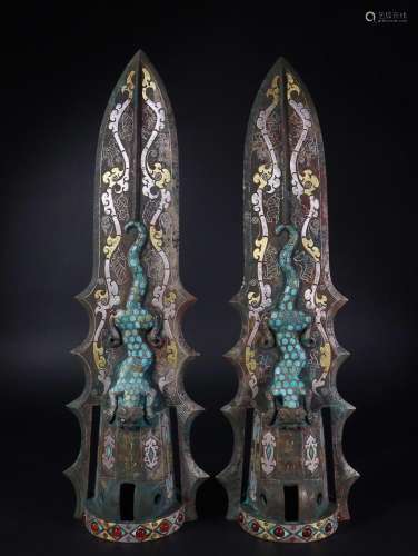 TURQUOISE-EMBELLISHED GOLD AND SILVER-INLAID BRONZE AXLE