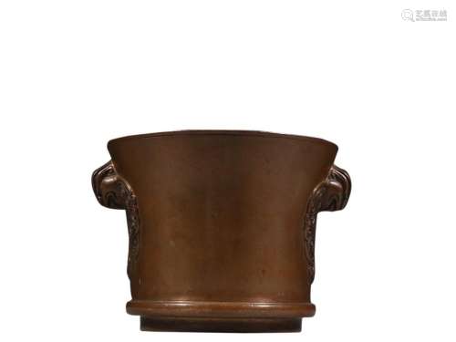 COPPER ALLOY INCENSE CENSER WITH BEAST HANDLES