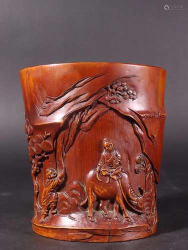 BAMBOO 'BOY ON OX' BRUSHPOT