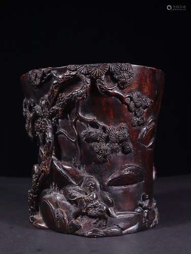 AGARWOOD 'FIGURE IN LANDSCAPE' BRUSHPOT