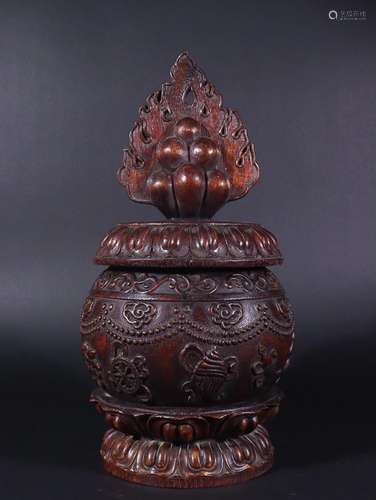 AGARWOOD 'EIGHT TAOIST EMBLEMS' JAR