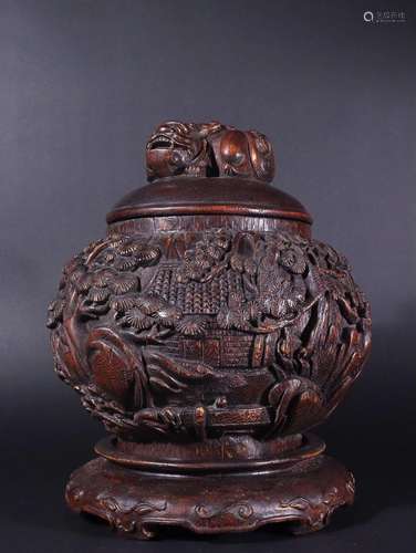 AGARWOOD 'FIGURE IN LANDSCAPE' JAR