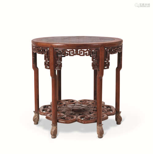 清 红木镶龙纹瓷板圆桌