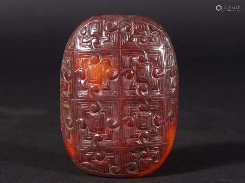 ANTIQUE JADE TURTLE-SHELL CARVING