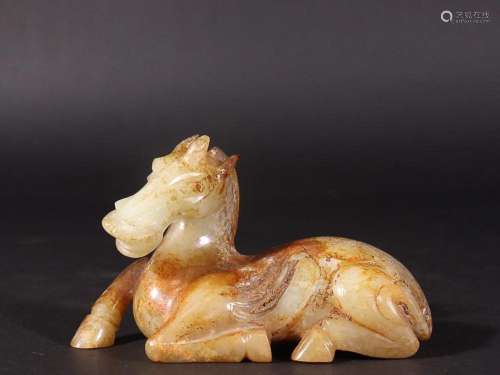 ANTIQUE JADE WINGED HORSE CARVING