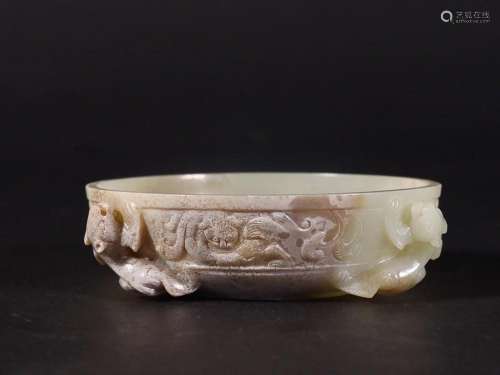 ANTIQUE JADE CHILONG VESSEL