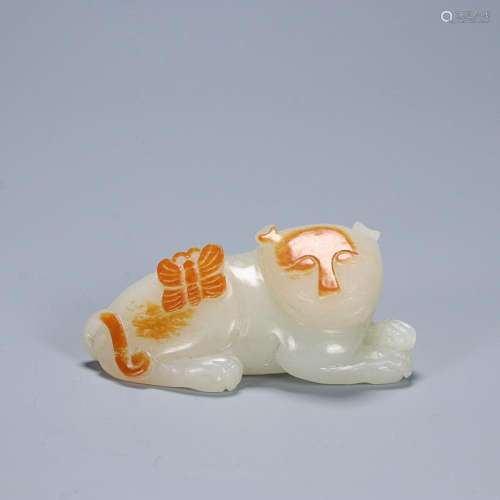 HETIAN JADE CAT AND BUTTERFLY GROUP