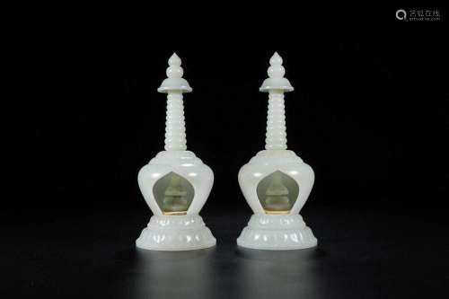 PAIR OF HETIAN WHITE JADE SHRINES