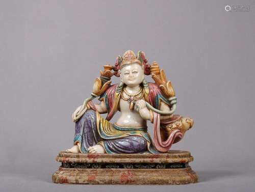 FURONG STONE FIGURE OF GUANYIN WITH PIGMENT