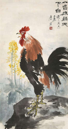 唐云（1910～1993） 一唱雄鸡天下白 镜心 设色纸本
