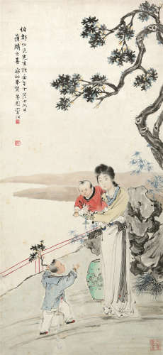 李芳园（1883～1947） 1912年作 获麟之喜 立轴 设色纸本