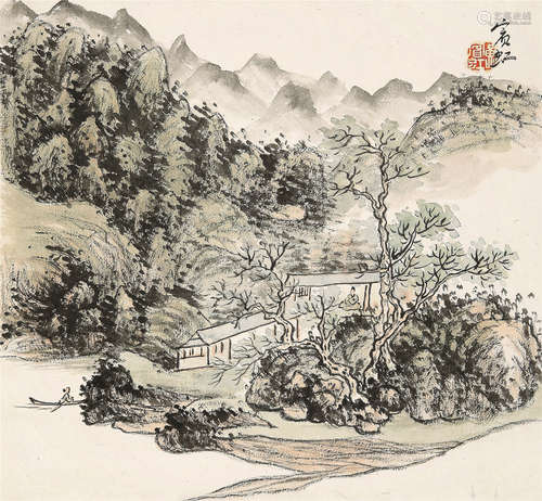 黄宾虹（1865～1955） 春山读书图 立轴 设色纸本