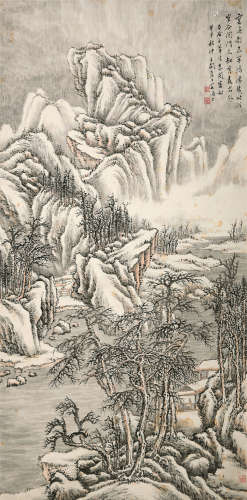 张石园（1898～1959） 1944年作 雪夜读书图 立轴 设色纸本