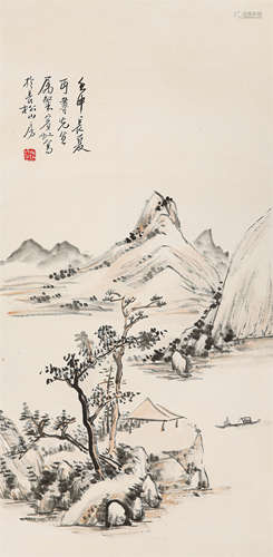 黄宾虹（1865～1955） 1932年作 溪山艇子 立轴 设色纸本