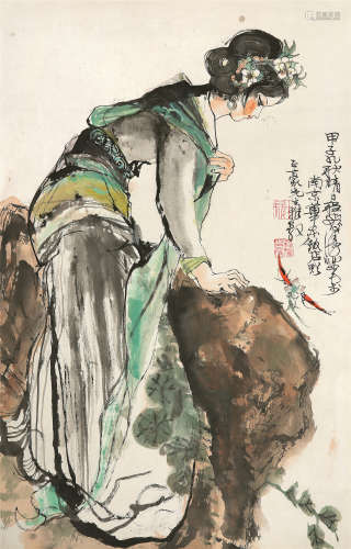 程十发（1921～2007） 1984年作 少女 立轴 设色纸本