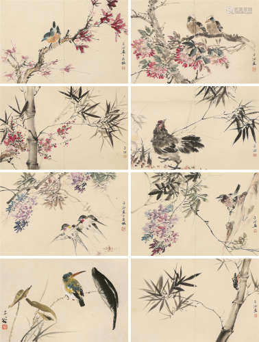 柳子谷（1901～1986） 花鸟册页 镜心 设色纸本