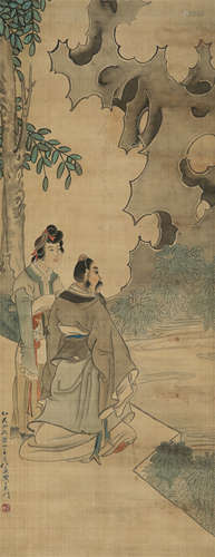 任熏（1835～1893） 1875年作 高士仕女 镜心 设色绢本