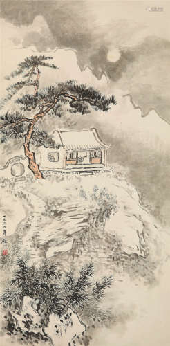 吴镜汀（1904～1972） 1964年作 月夜山居 立轴 设色纸本
