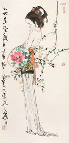 林墉（b.1942） 1994年作 梅花少女 镜心 设色纸本