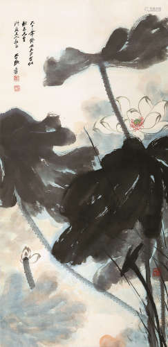 张大千（1899～1983） 1973年作 水殿幽香 立轴 设色纸本