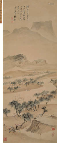 张大千（1899～1983） 1935年作 洛水归帆图 立轴 设色纸本